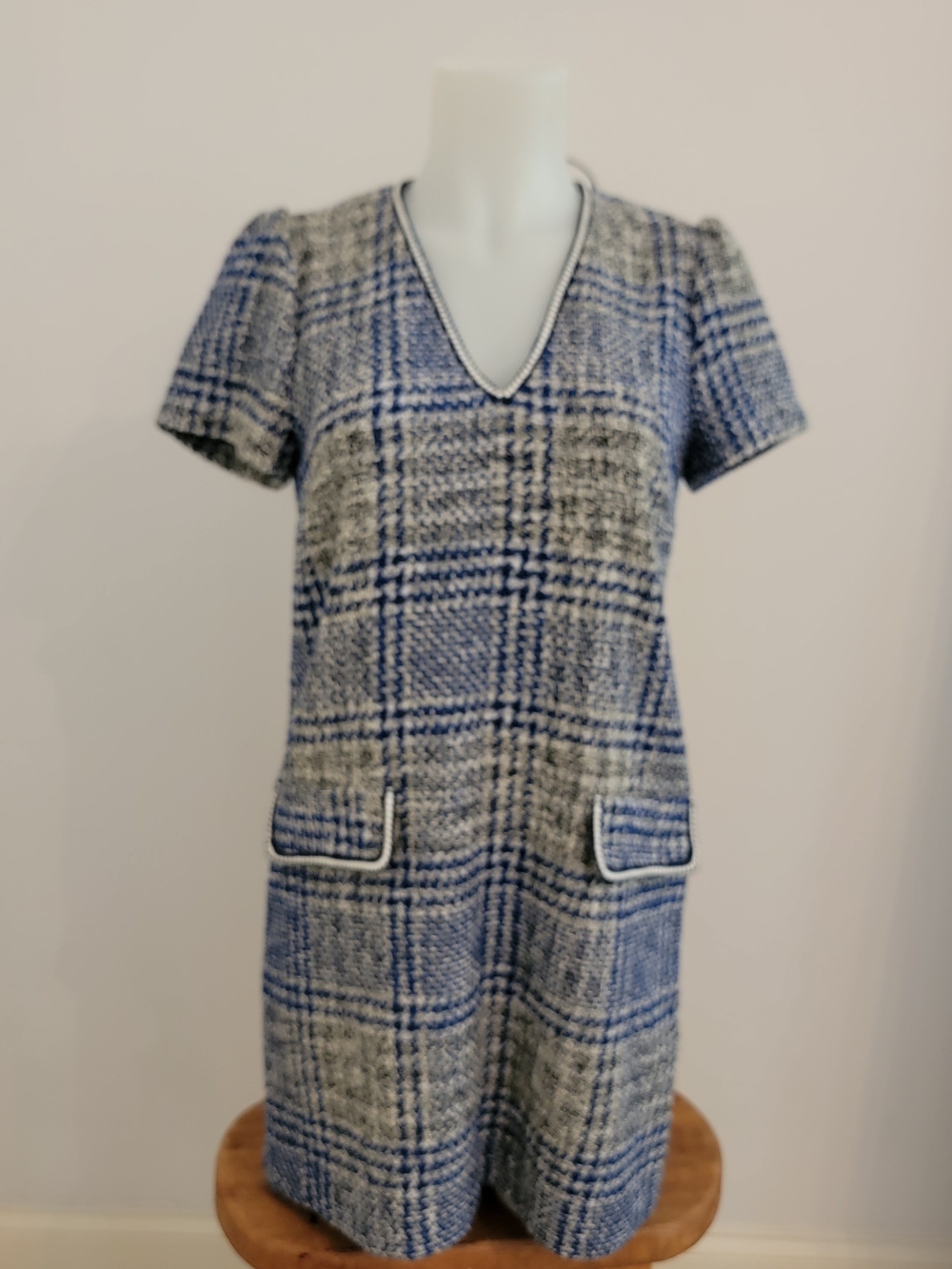 Zara Tweed Short Sleeve V-Neck Shift Dress